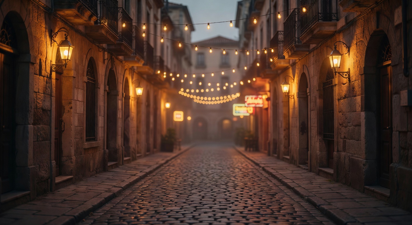 warm cinematic urban / travel light, no people in foreground, no text overlay