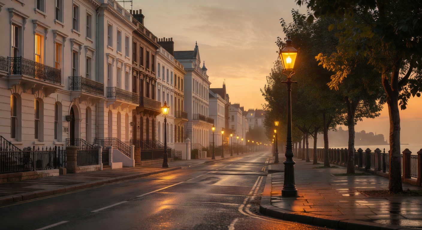 warm cinematic urban / travel light, no people in foreground, no text overlay