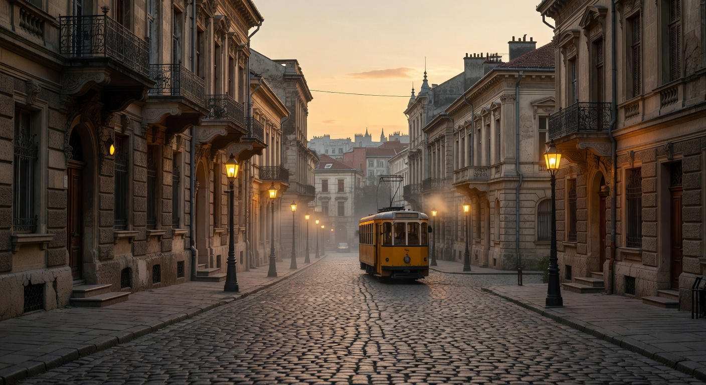 warm cinematic urban / travel light, no people in foreground, no text overlay
