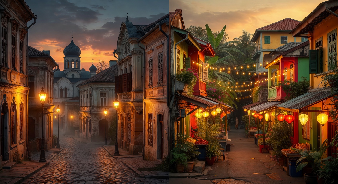 warm cinematic urban / travel light, no people in foreground, no text overlay
