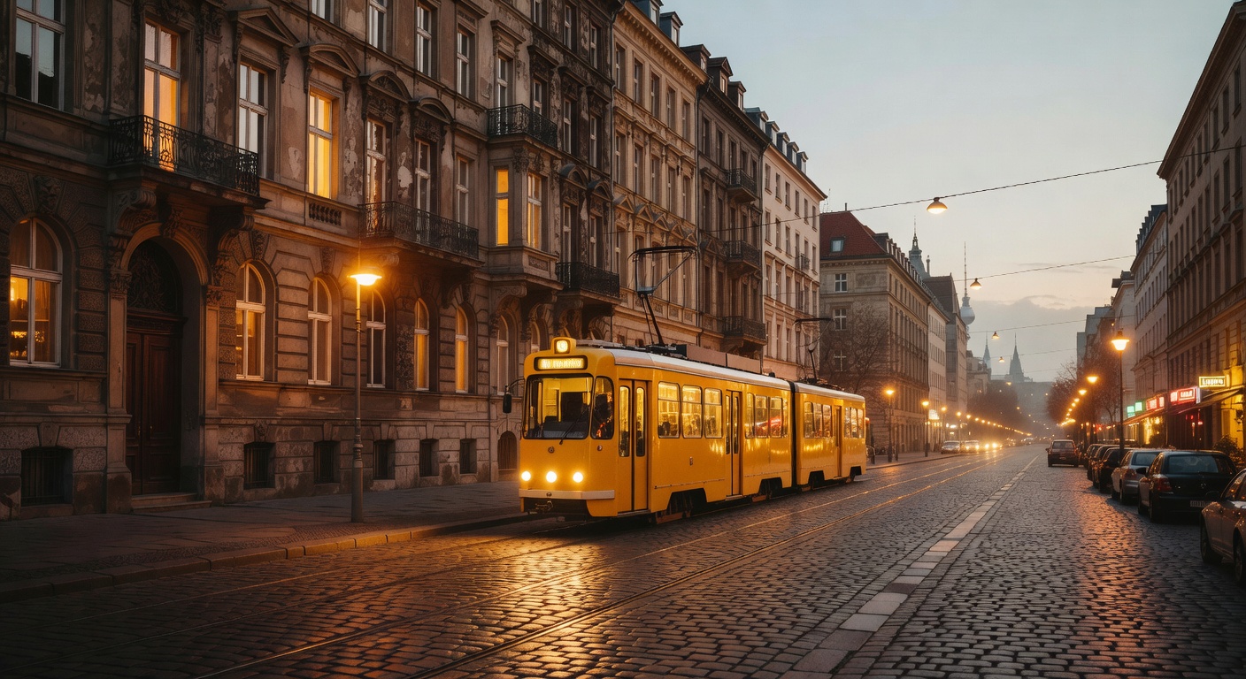 warm cinematic urban / travel light, no people in foreground, no text overlay