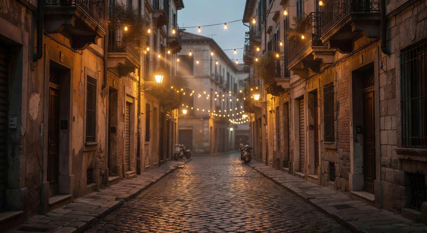 warm cinematic urban / travel light, no people in foreground, no text overlay