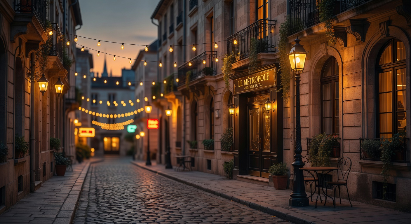 warm cinematic urban / travel light, no people in foreground, no text overlay