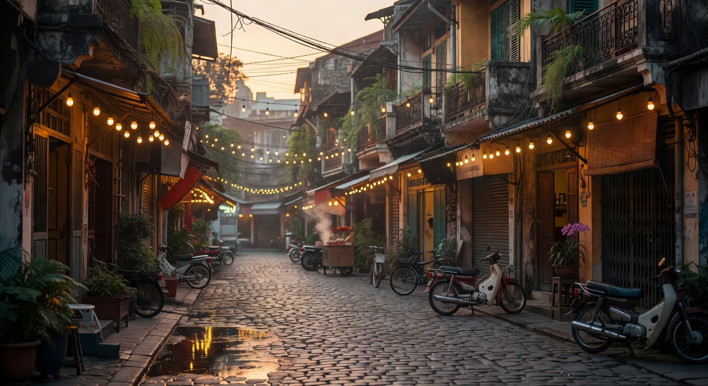warm cinematic urban / travel light, no people in foreground, no text overlay