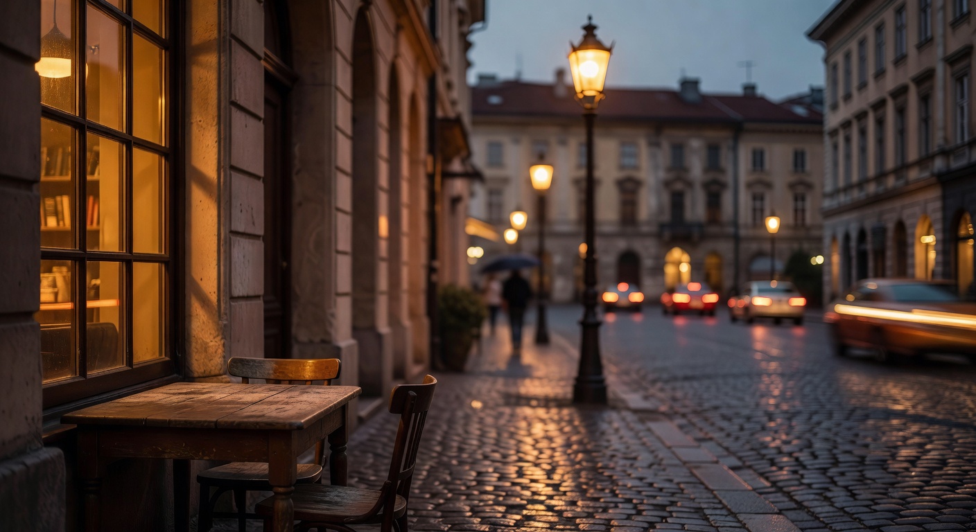 warm cinematic urban / travel light, no people in foreground, no text overlay