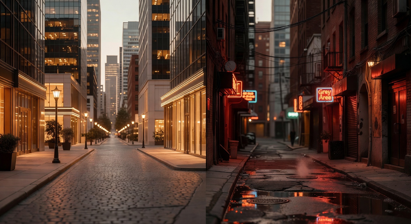 warm cinematic urban / travel light, no people in foreground, no text overlay