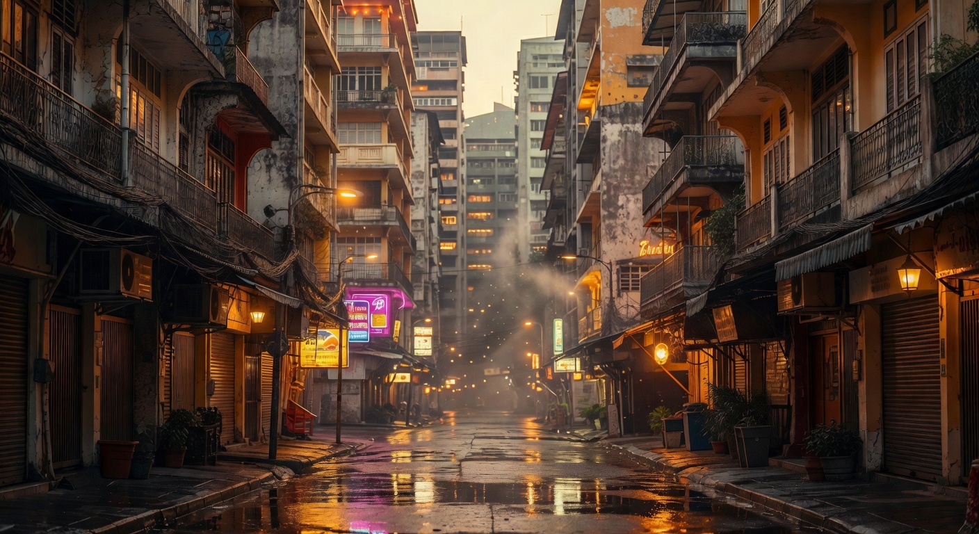 warm cinematic urban / travel light, no people in foreground, no text overlay