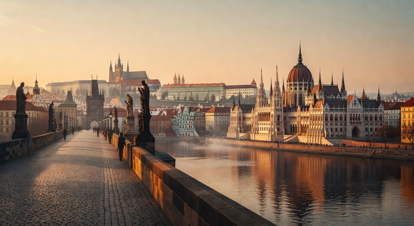 warm cinematic urban / travel light, no people in foreground, no text overlay