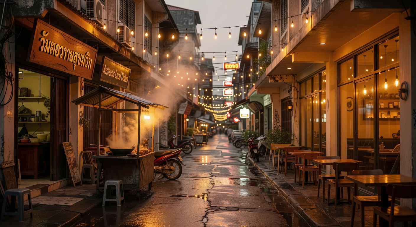 warm cinematic urban / travel light, no people in foreground, no text overlay