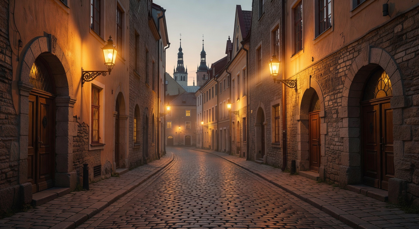 warm cinematic urban / travel light, no people in foreground, no text overlay