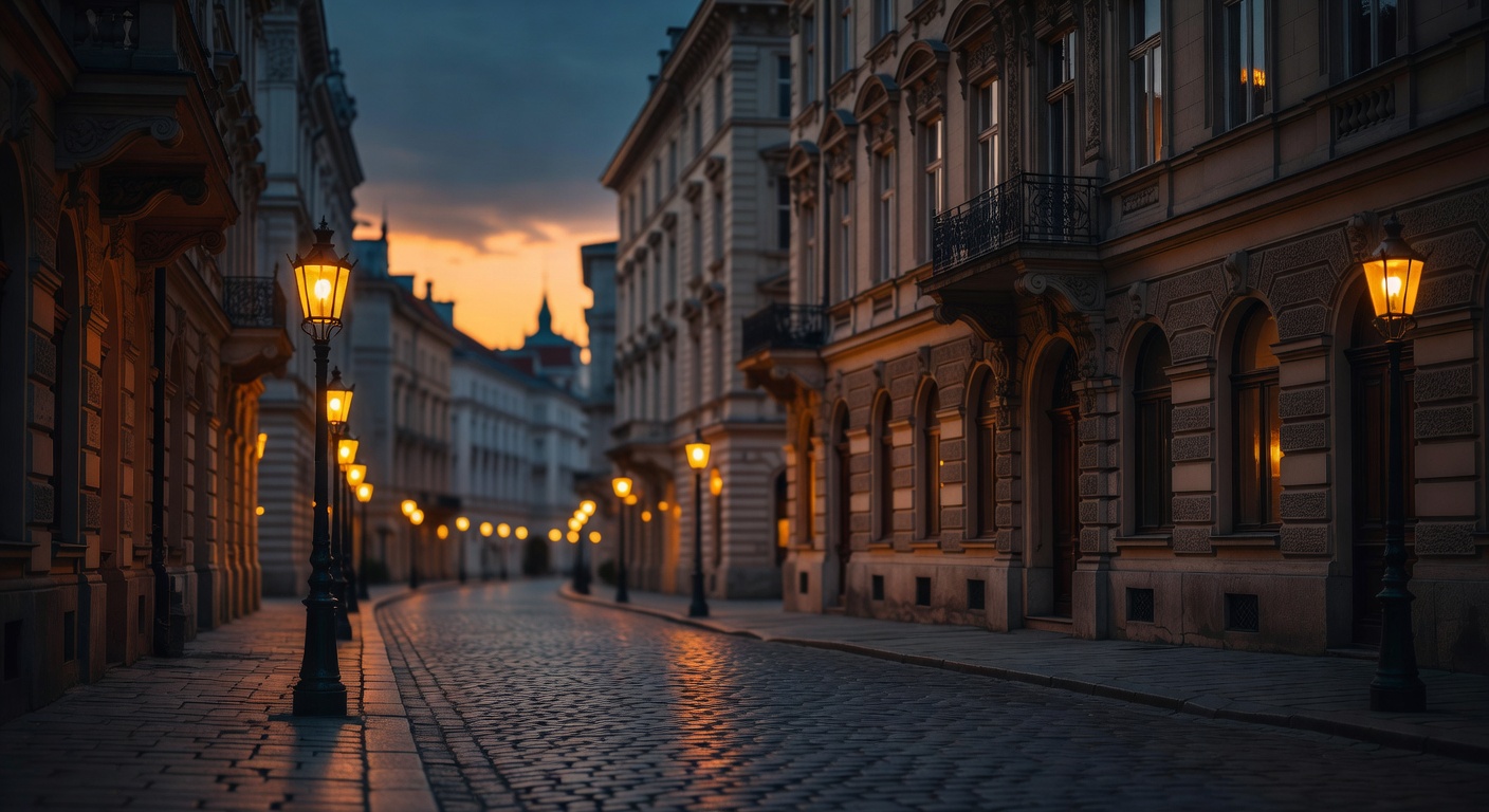 warm cinematic urban / travel light, no people in foreground, no text overlay