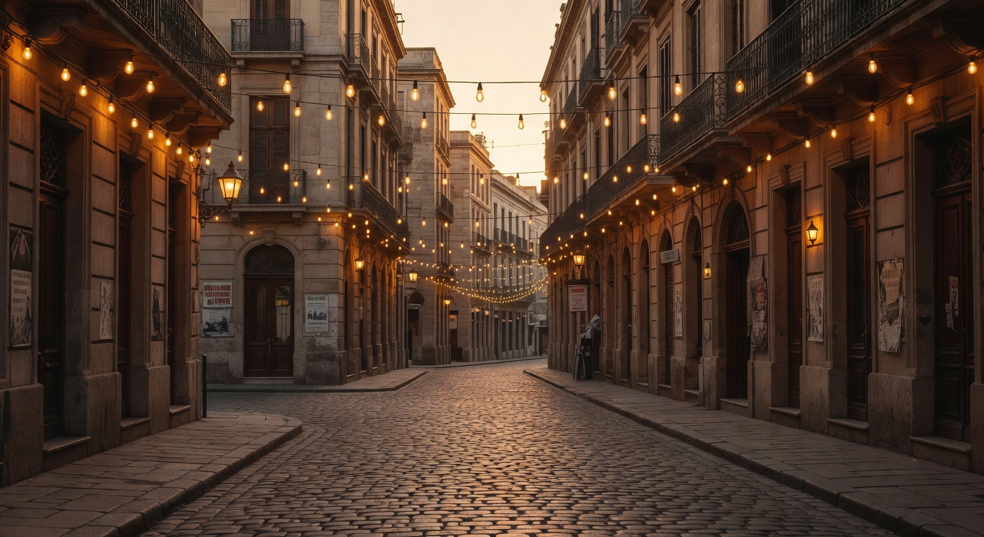 warm cinematic urban / travel light, no people in foreground, no text overlay