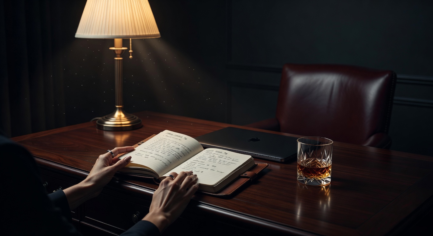 warm desk light, sophisticated dark aesthetic, no text overlay