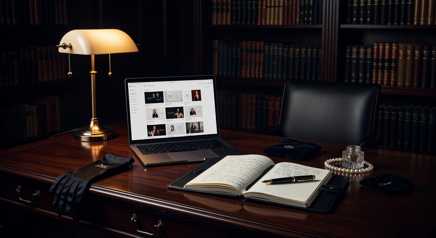 warm desk light, sophisticated dark aesthetic, no text overlay