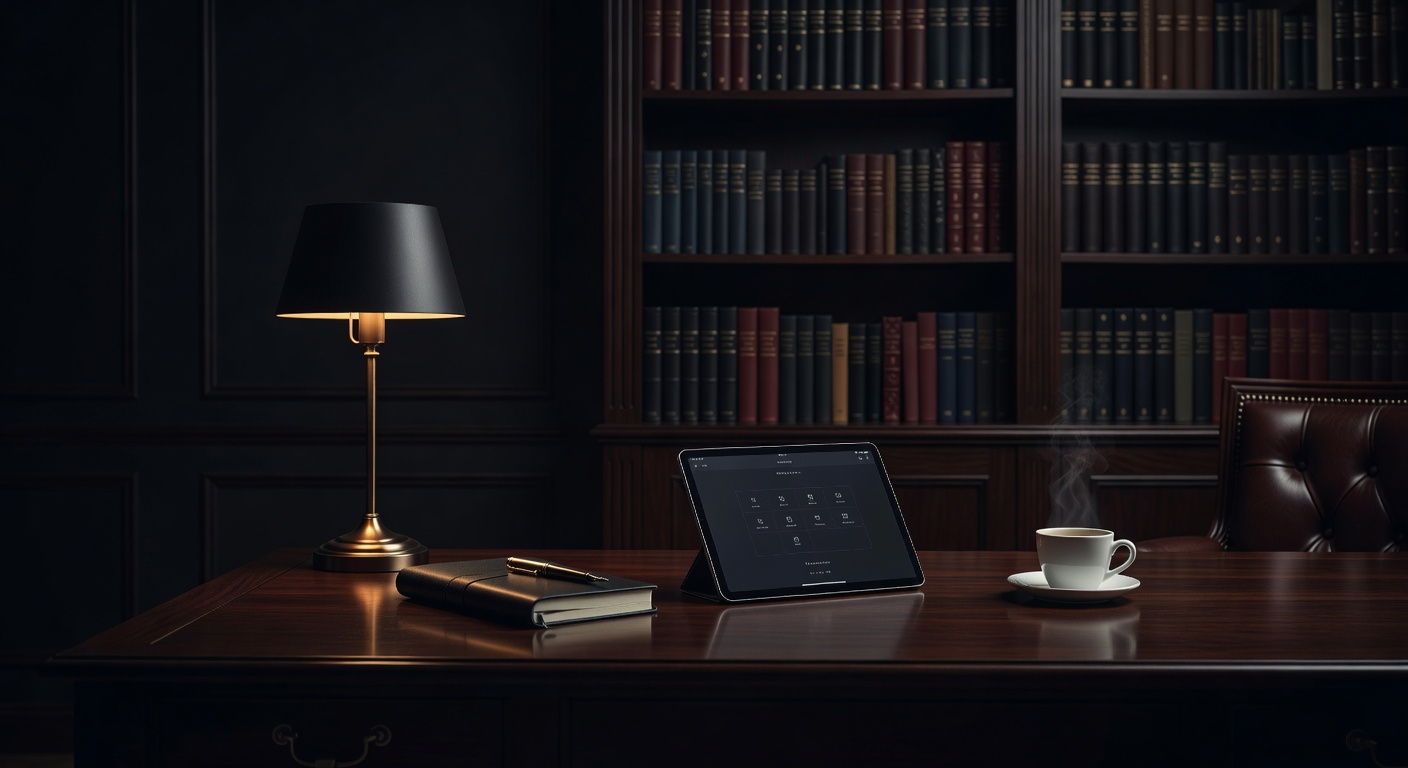 warm desk light, sophisticated dark aesthetic, no text overlay