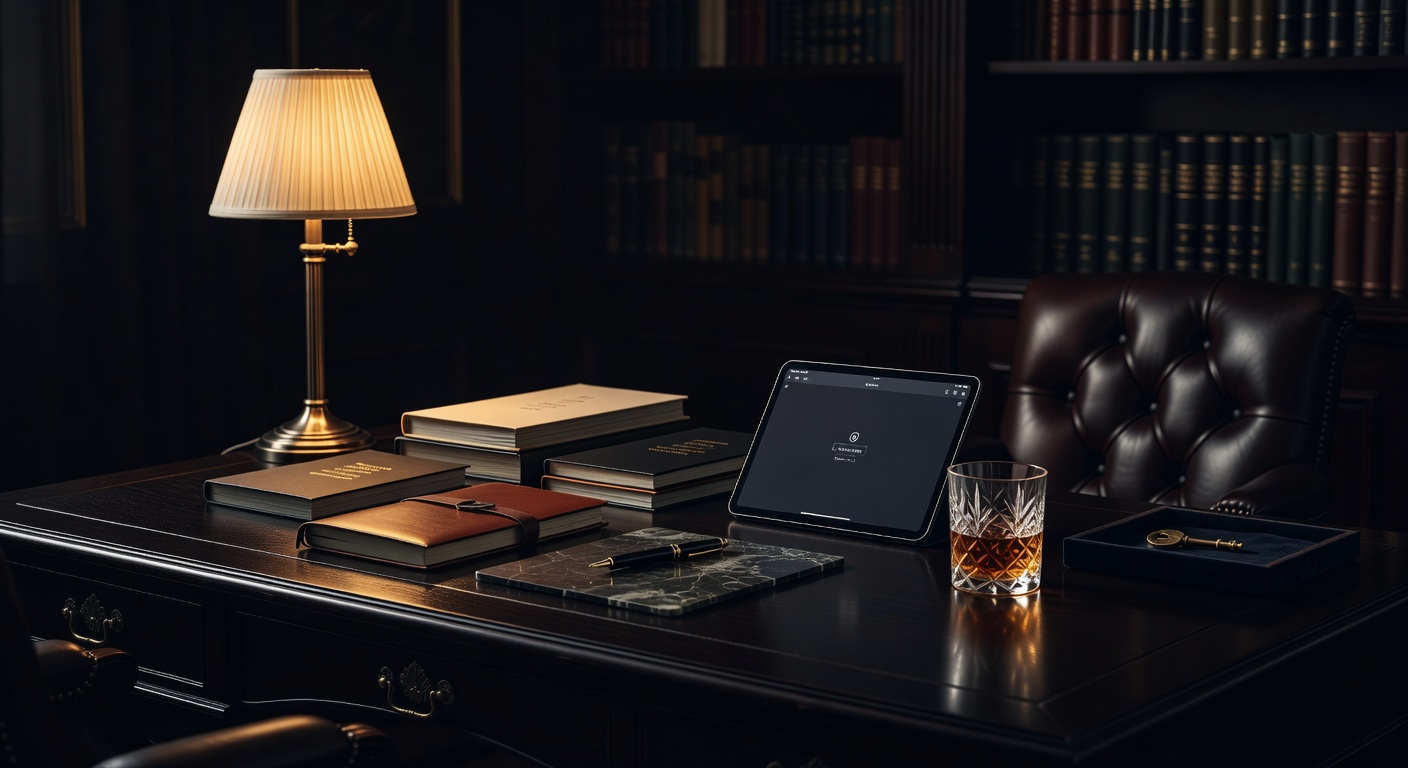 warm desk light, sophisticated dark aesthetic, no text overlay
