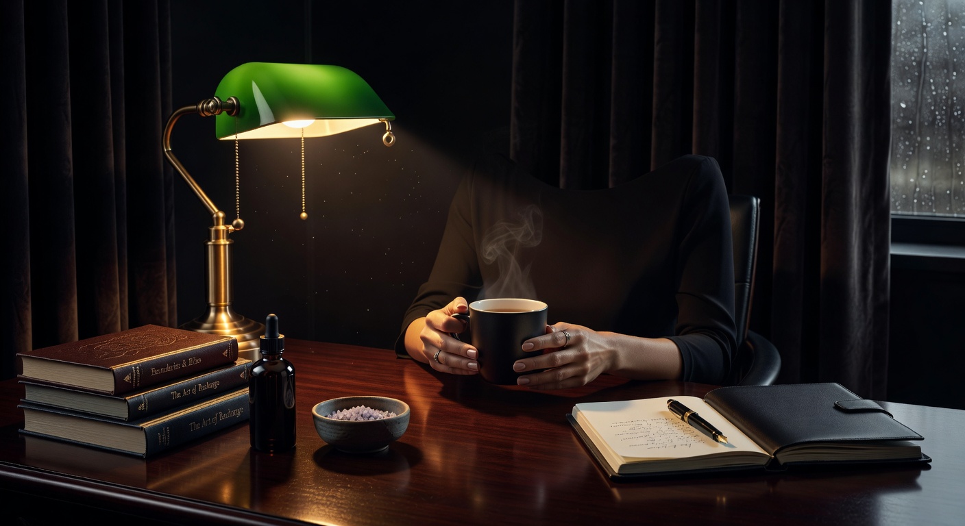 warm desk light, sophisticated dark aesthetic, no text overlay