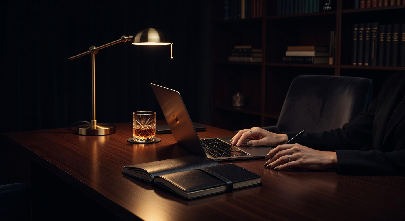 warm desk light, sophisticated dark aesthetic, no text overlay