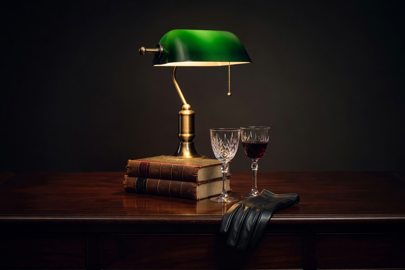 warm focused desk lamp lighting, sophisticated, no text overlay