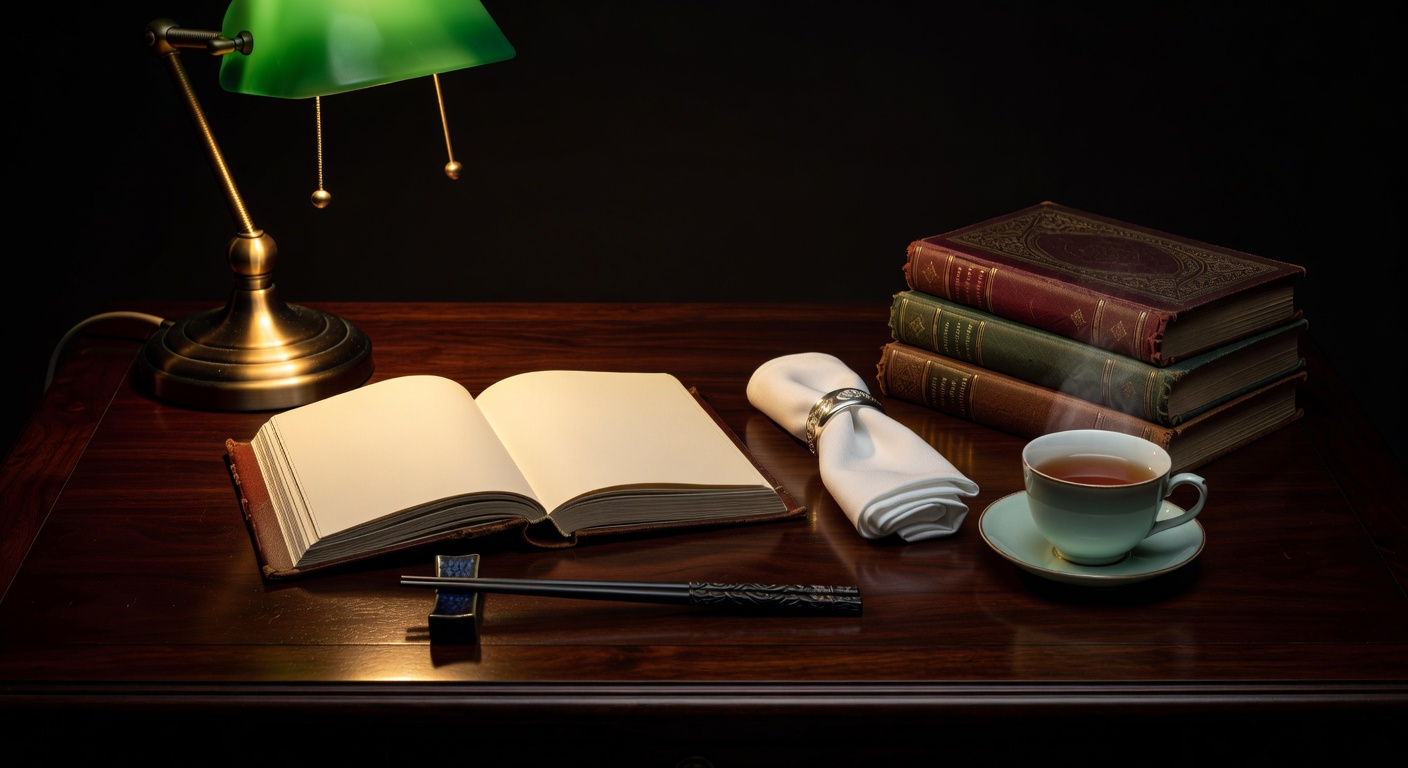 warm focused desk lamp lighting, sophisticated, no text overlay
