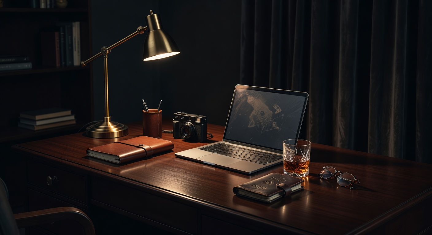 warm focused desk lamp lighting, sophisticated, no text overlay