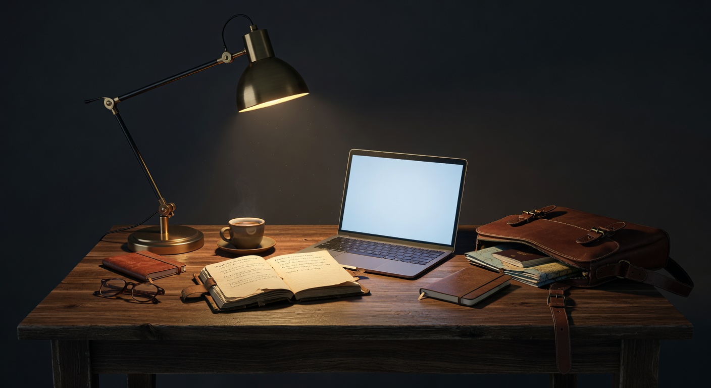 warm focused desk lamp lighting, sophisticated, no text overlay