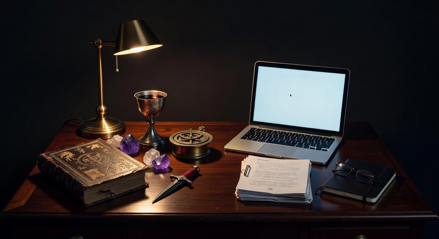 warm focused desk lamp lighting, sophisticated, no text overlay
