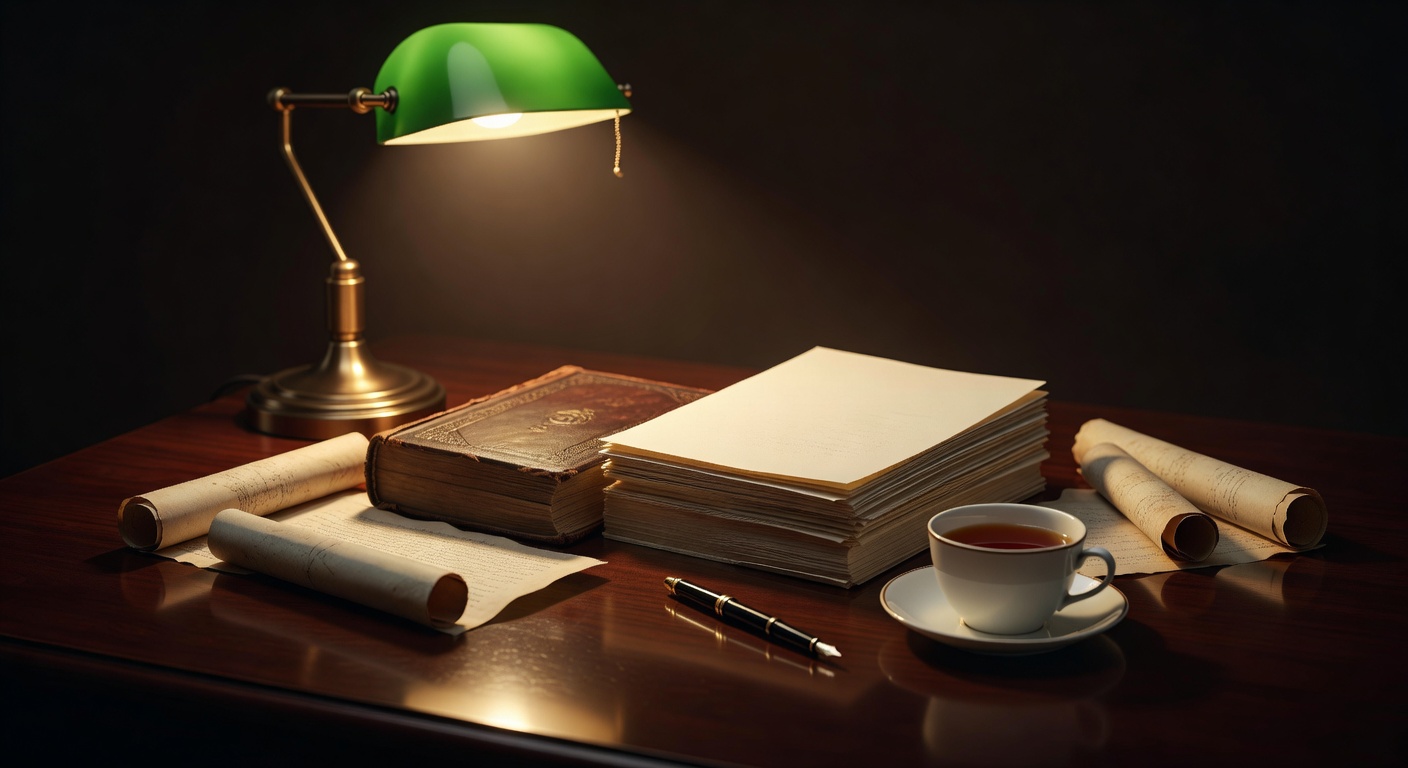 warm focused desk lamp lighting, sophisticated, no text overlay