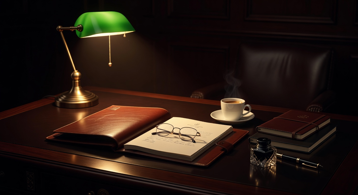 warm focused desk lamp lighting, sophisticated, no text overlay