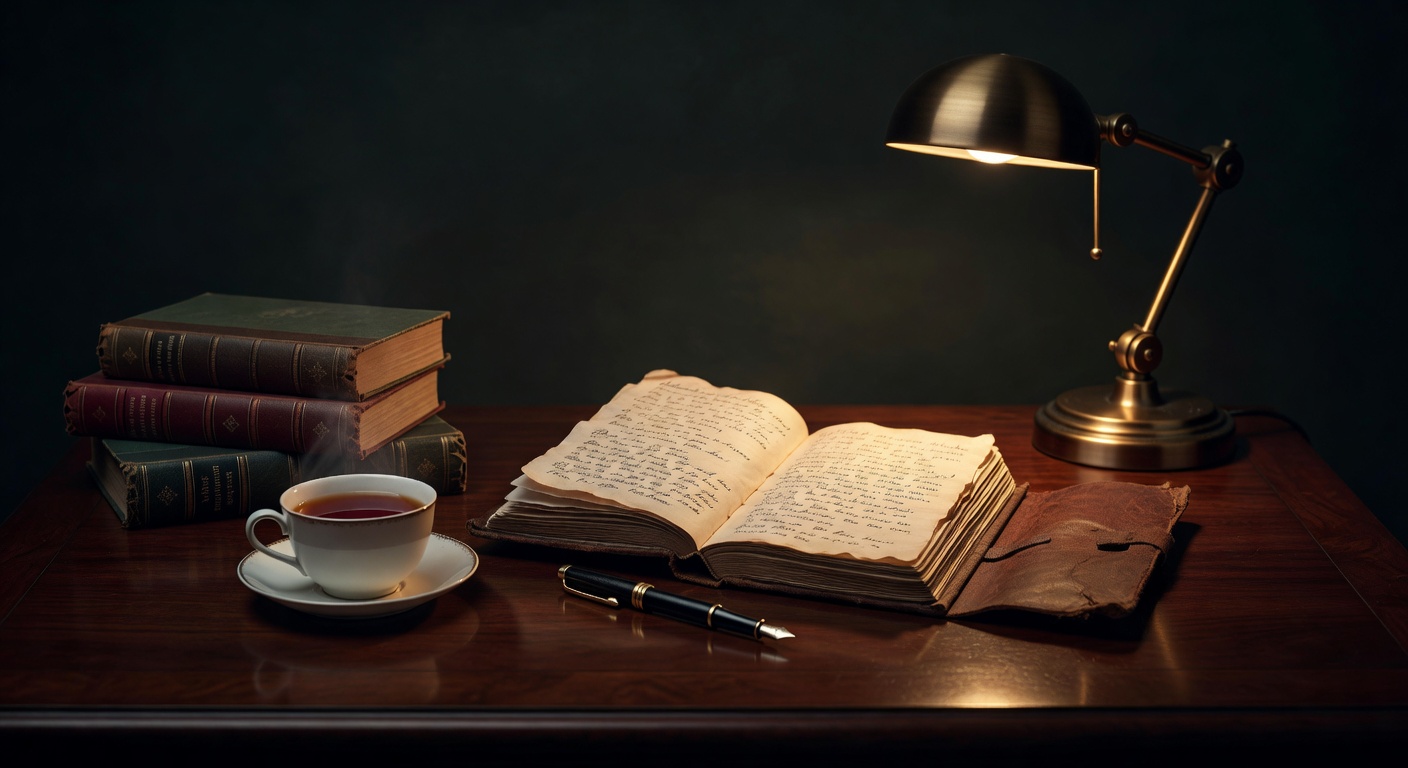 warm focused desk lamp lighting, sophisticated, no text overlay