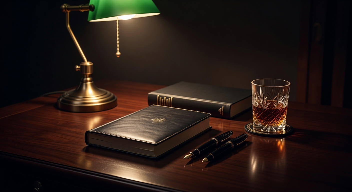 warm focused desk lamp lighting, sophisticated, no text overlay