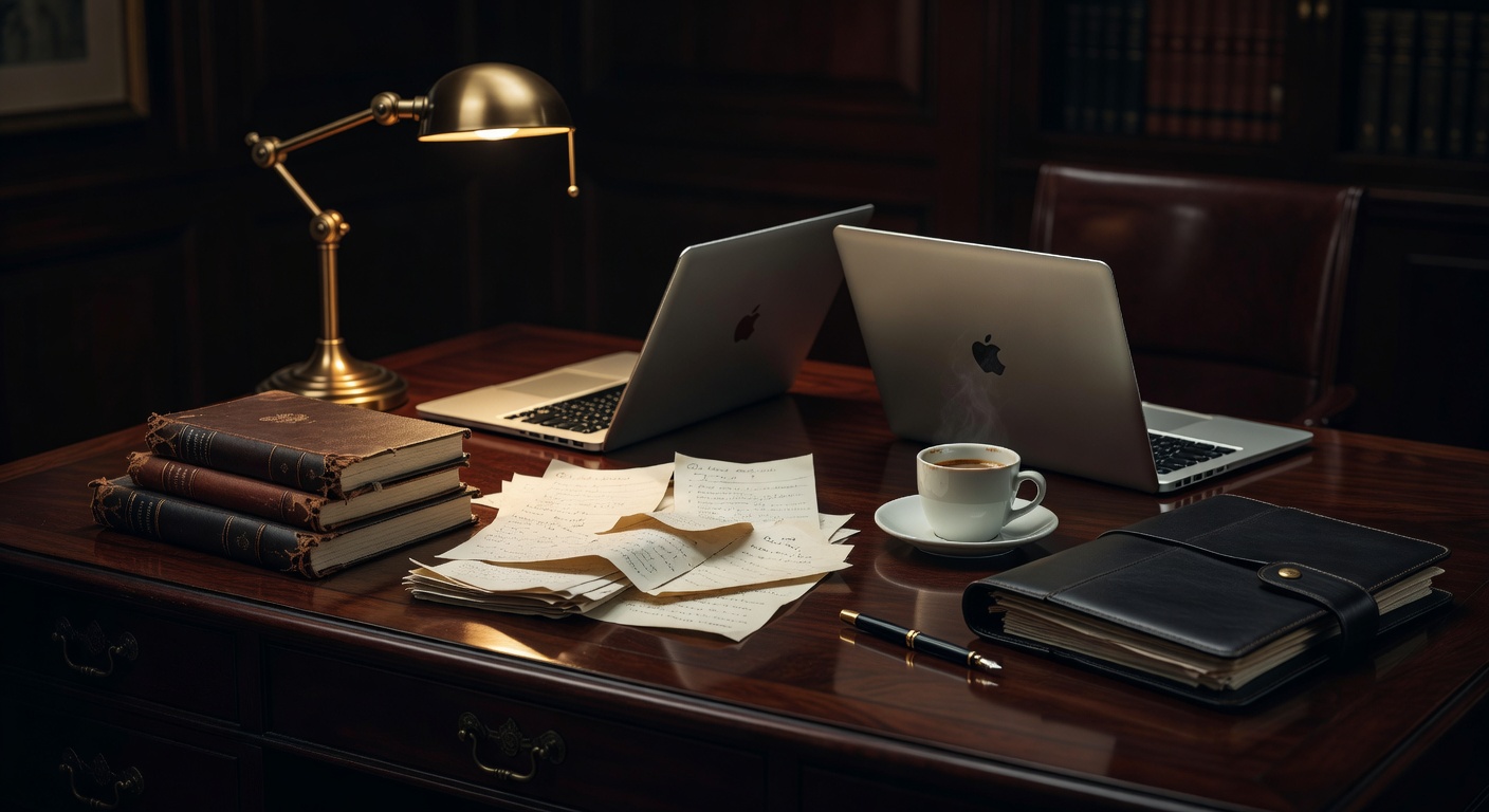 warm focused desk lamp lighting, sophisticated, no text overlay