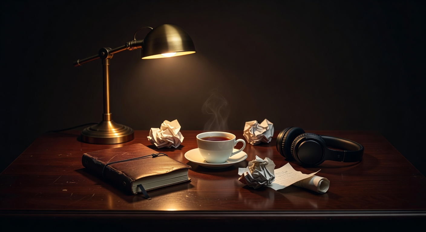 warm focused desk lamp lighting, sophisticated, no text overlay