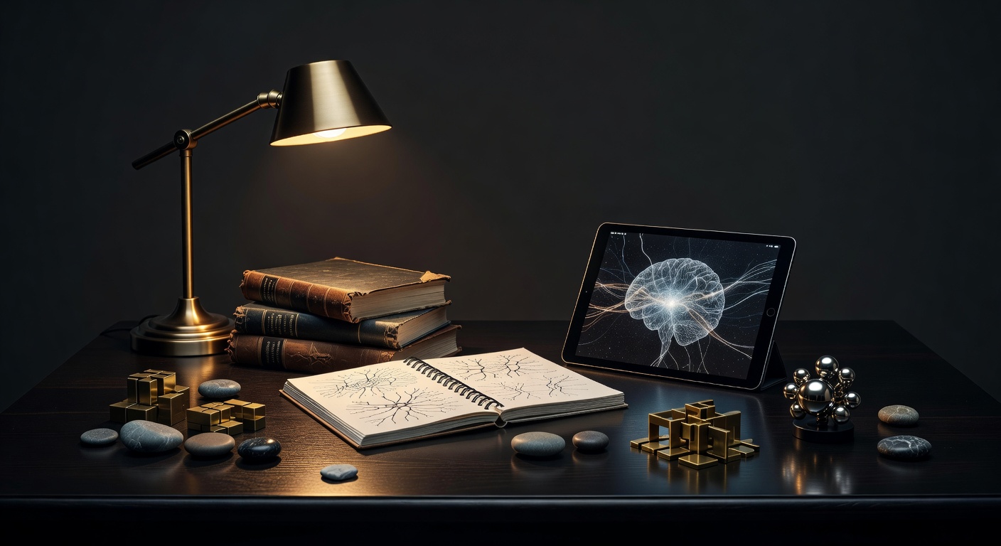 warm focused desk lamp lighting, sophisticated, no text overlay