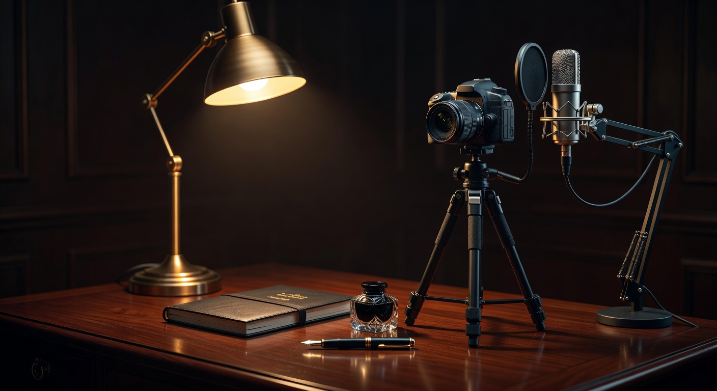 warm focused desk lamp lighting, sophisticated, no text overlay