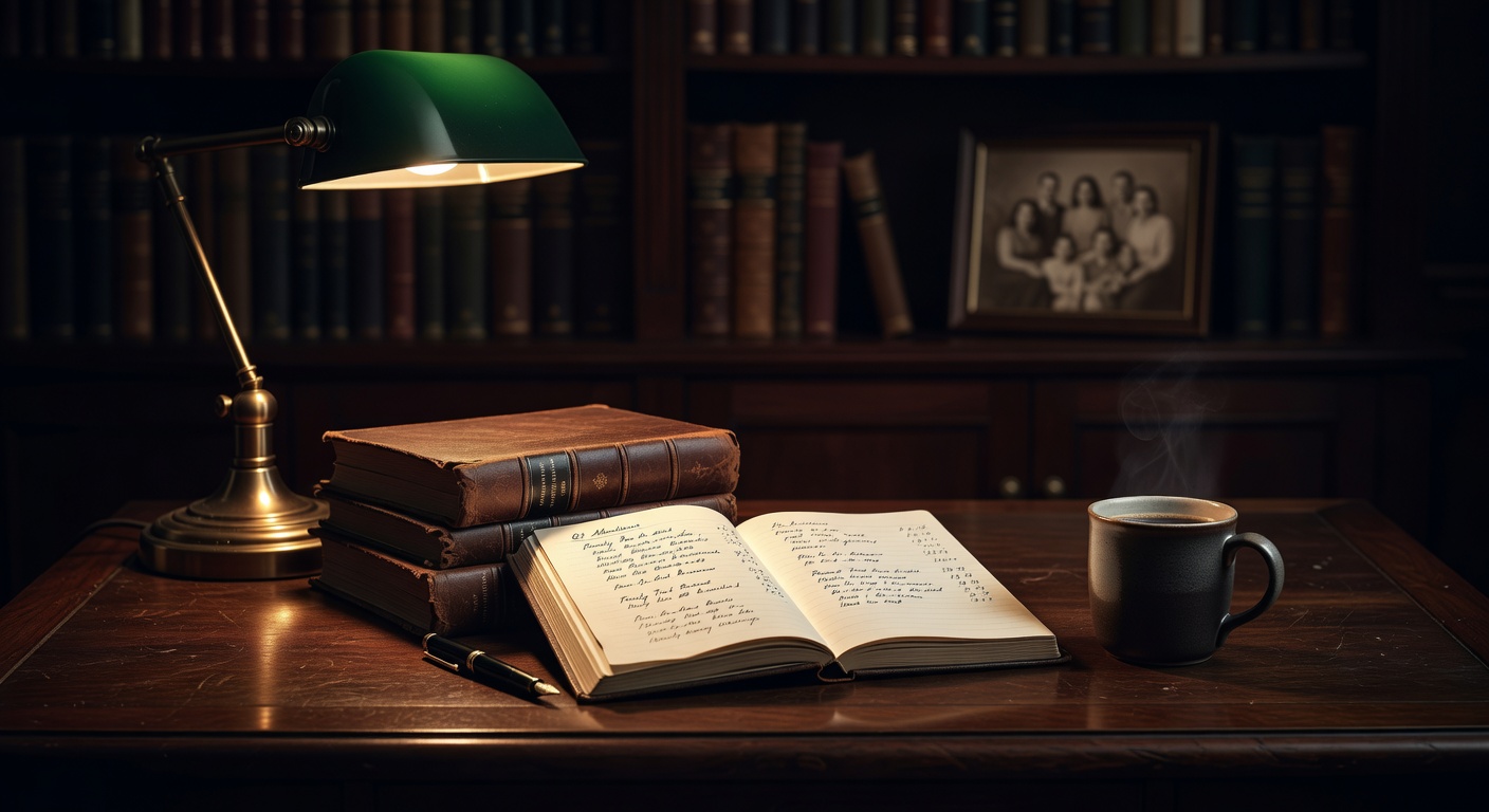 warm focused desk lamp lighting, sophisticated, no text overlay