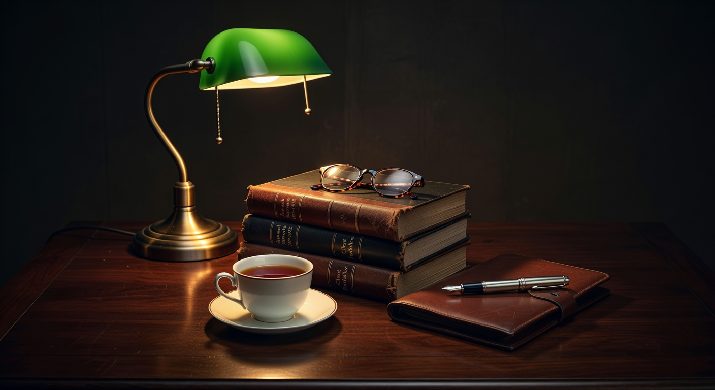 warm focused desk lamp lighting, sophisticated, no text overlay