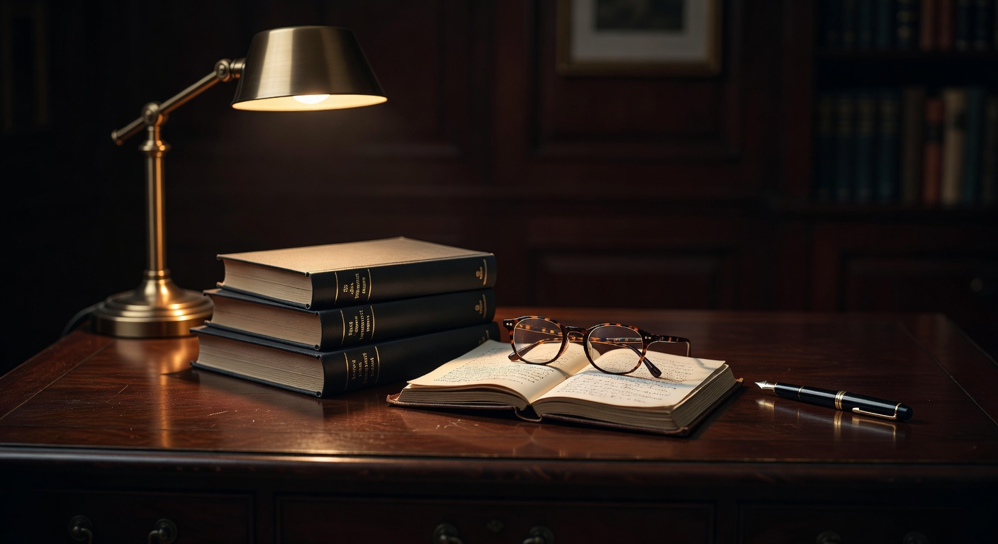 warm focused desk lamp lighting, sophisticated, no text overlay