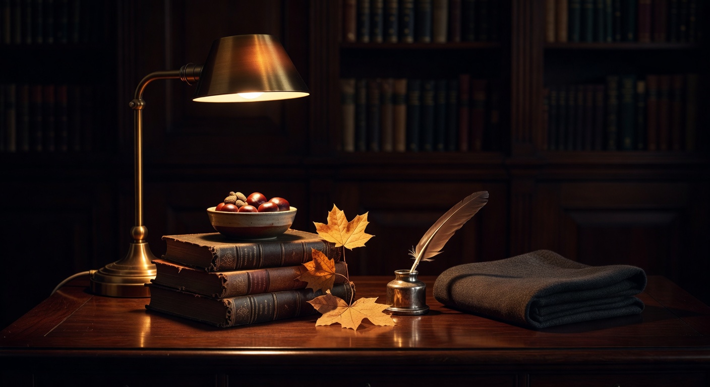 warm focused desk lamp lighting, sophisticated, no text overlay