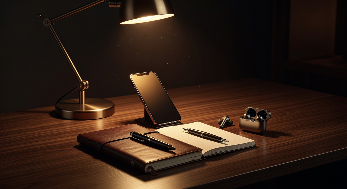 warm focused desk lamp lighting, sophisticated, no text overlay