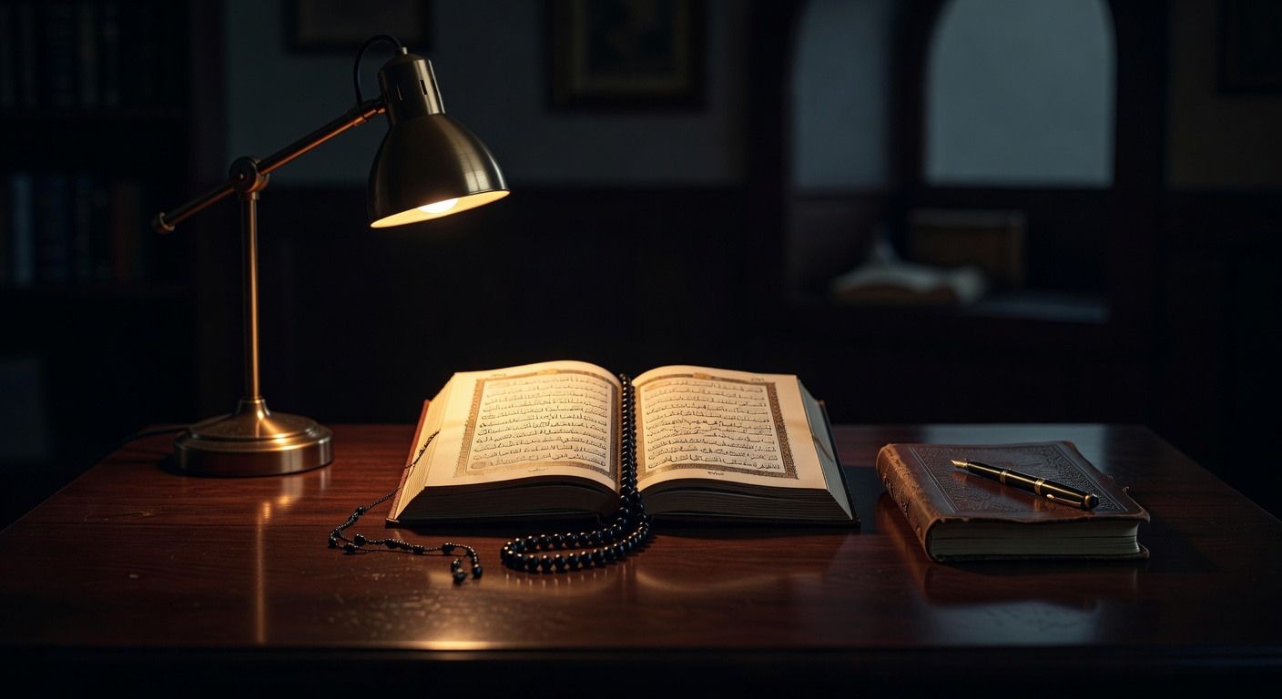 warm focused desk lamp lighting, sophisticated, no text overlay