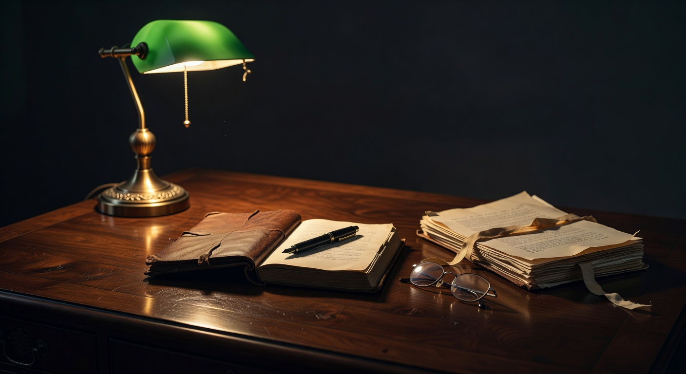 warm focused desk lamp lighting, sophisticated, no text overlay