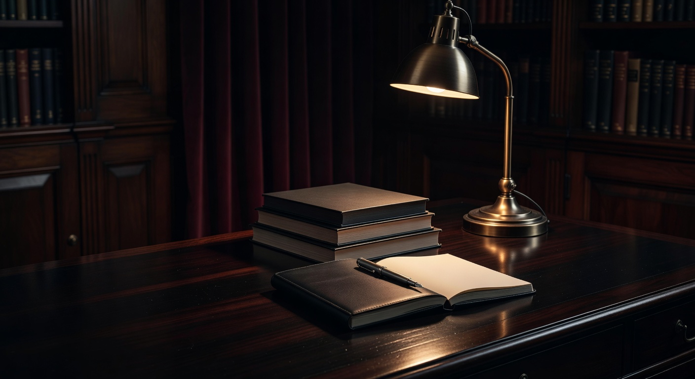 warm focused desk lamp lighting, sophisticated, no text overlay