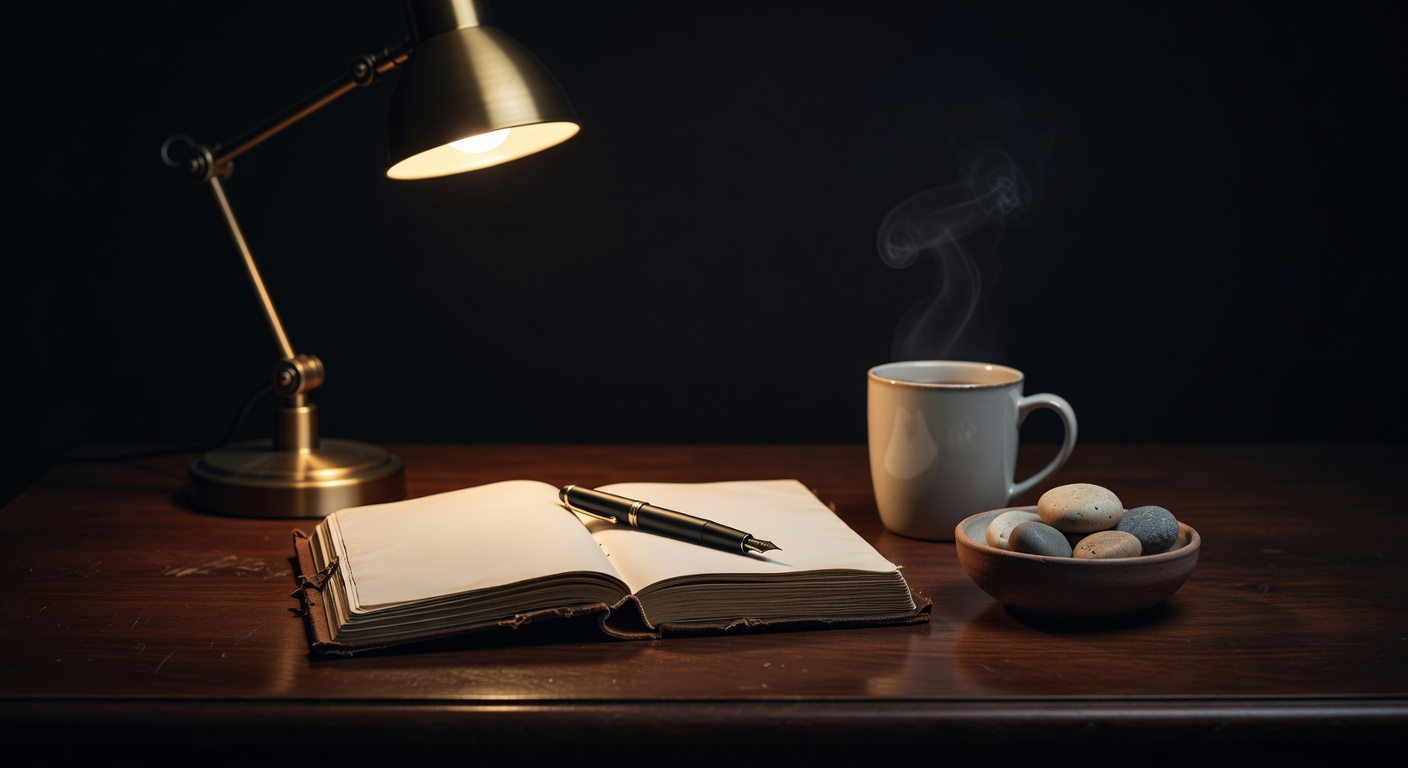 warm focused desk lamp lighting, sophisticated, no text overlay