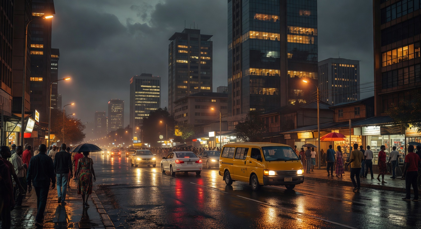 atmospheric Kenyan capital, warm lights, no text