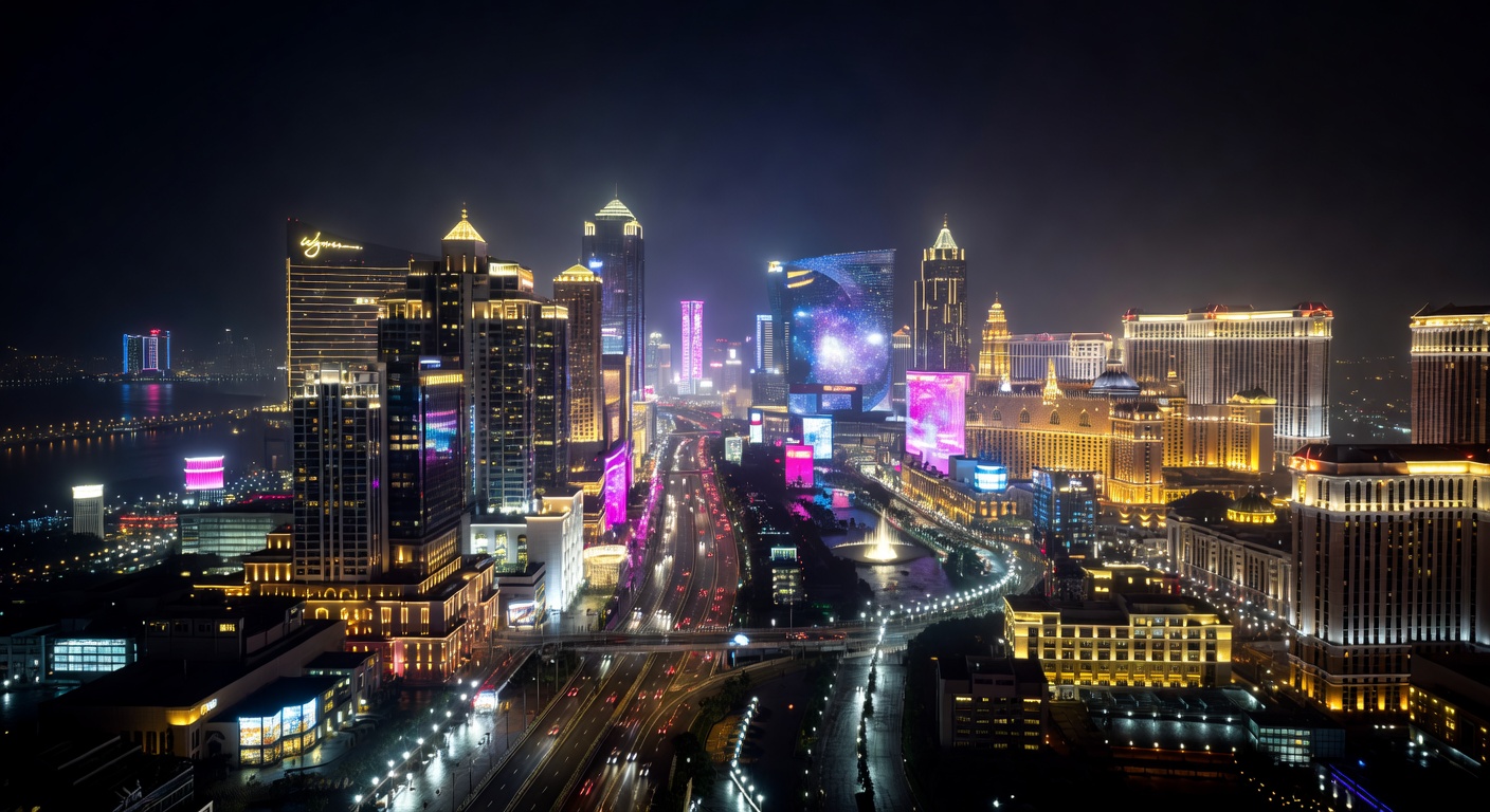 casino-resort lights, dramatic skyline, atmospheric, no text