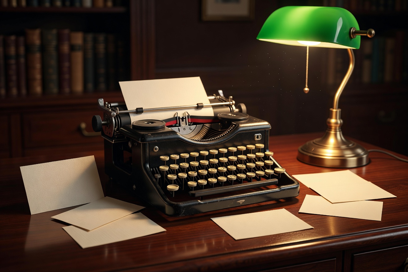 sample message cards, warm desk light, no text