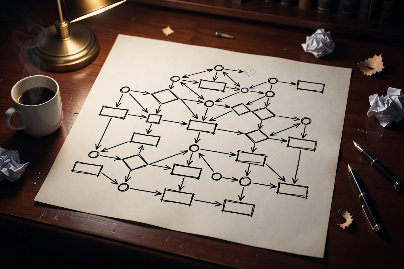 warm light, decision-tree theme, no text