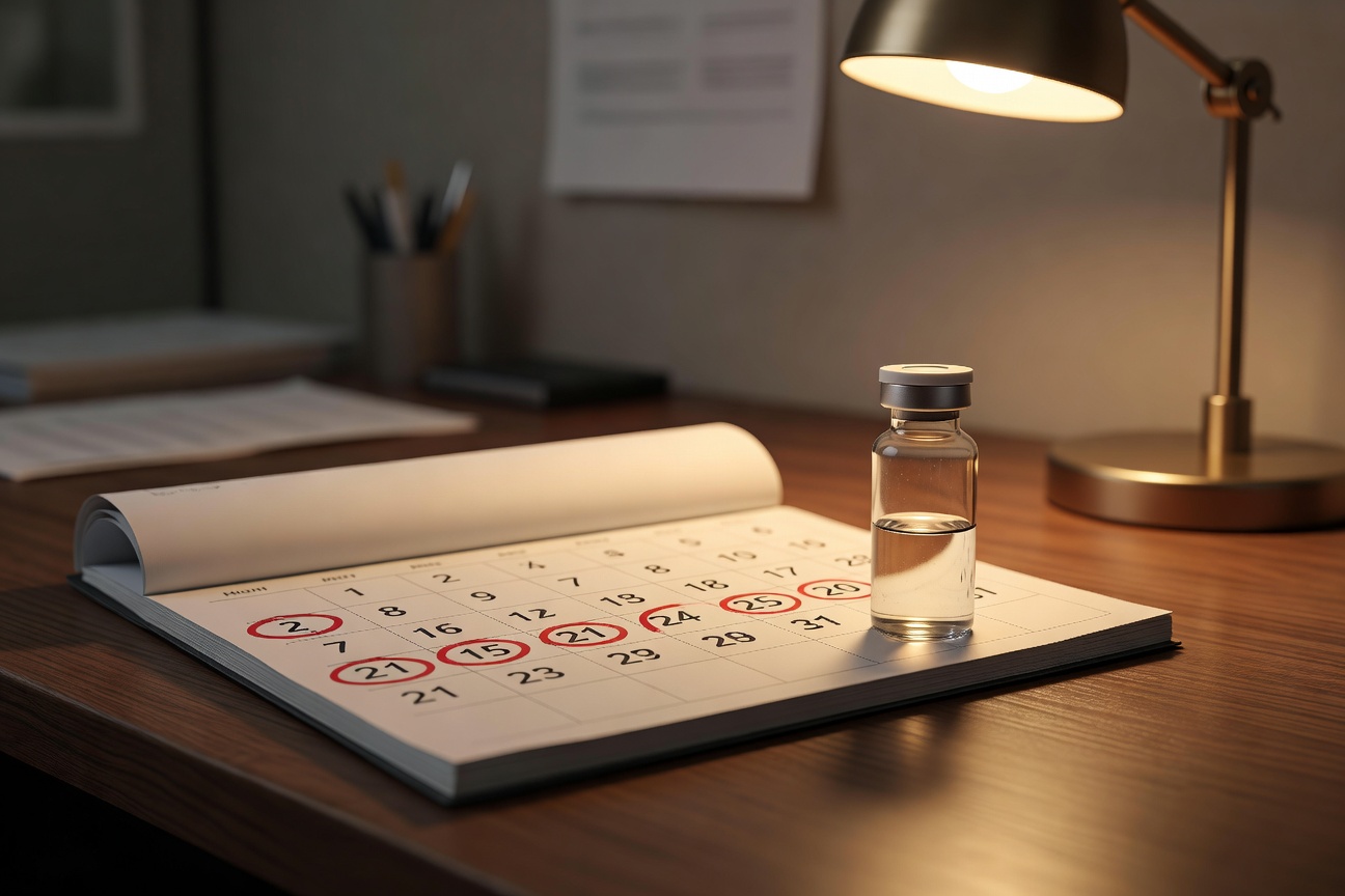 lab vial, warm clinical desk light, no text
